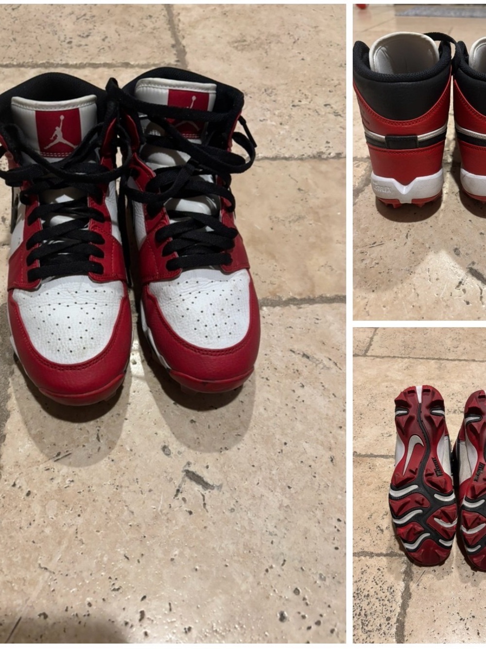 Jordan Kids Red, White & Black High-Top Football Cleats